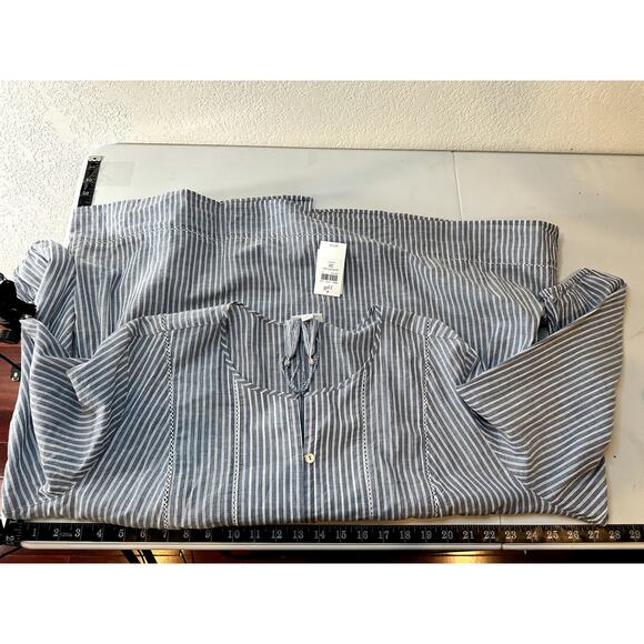 J.Jill Women’s 3X Tie-Front Top Seaport/White Stripe 100% Cotton Long Sleeve NWT - Picture 9 of 10